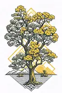 mustard tree made of mountain peaks tattoo design idea