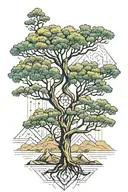mustard tree made of mountain peaks tattoo design idea