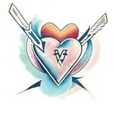 Feathered Arrow through 2 hearts with space for name tattoo design idea
