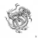 Dragon and scorpion intertwined in a fierce battle tattoo design idea