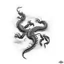 Dragon and scorpion intertwined in a fierce battle tattoo design idea