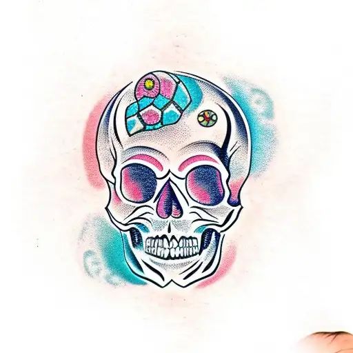 Skull with minerals and tattoos in the face tattoo design idea