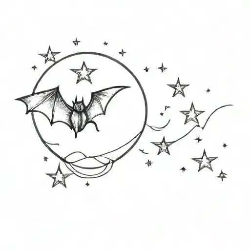 feminine cute bat moon stars tattoo design idea