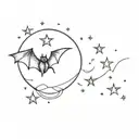 feminine cute bat moon stars tattoo design idea
