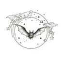 feminine cute bat moon stars tattoo design idea