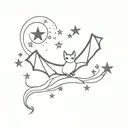 feminine cute bat moon stars tattoo design idea
