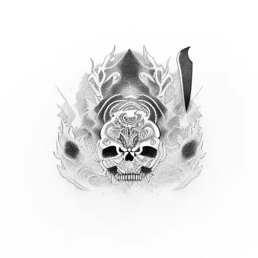 Knife with Suminagashi´s art tattoo design idea