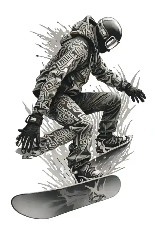A snowboarder doing a trick with binary code swirling around them tattoo design idea