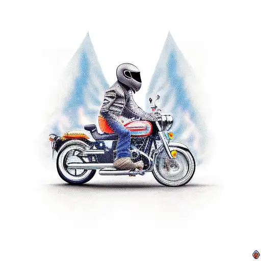 motorcycle with chick with ghost  tattoo design idea