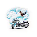 motorcycle with chick with ghost  tattoo design idea