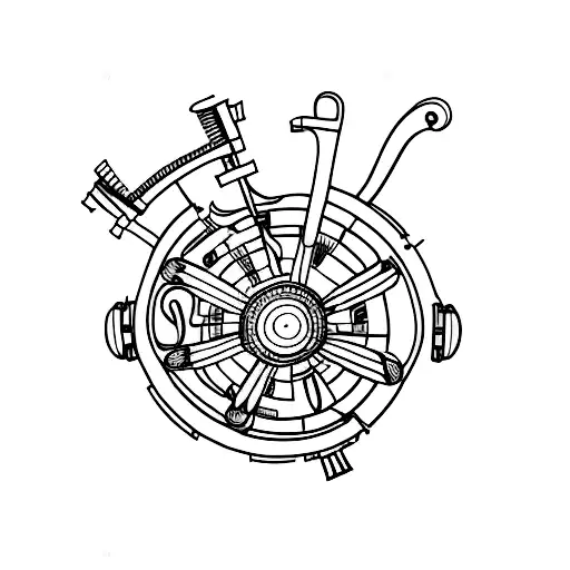 A minimalist tattoo of a wrench crossed with a Spanish flamenco guitar, representing your love for music and profession as an aviation mechanic tattoo design idea