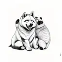 akita inu with a heart over it's and a panda siting with their backs to the viewer tattoo design idea