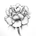 lilac, daisy, baby's breath, iris, rose, peony tattoo design idea