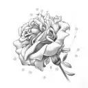 lilac, daisy, baby's breath, iris, rose, peony tattoo design idea