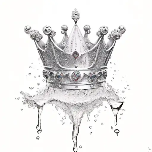 water pouring out of a broken crown tilted to the sid tattoo design idea