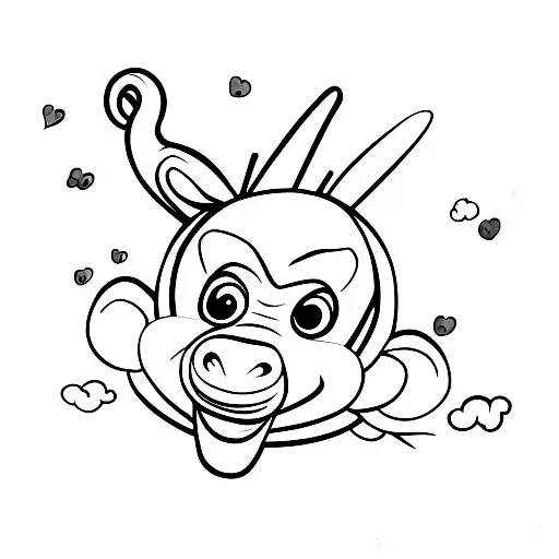 monkey with purple backpack riding a donkey tattoo design idea