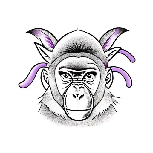 monkey with purple backpack riding a donkey tattoo design idea