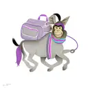 monkey with purple backpack riding a donkey tattoo design idea