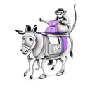 monkey with purple backpack riding a donkey tattoo design idea