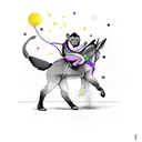 monkey with purple backpack riding a donkey tattoo design idea