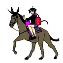 monkey with purple backpack riding a donkey tattoo design idea