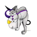 monkey with purple backpack riding a donkey tattoo design idea