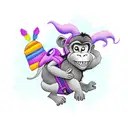 monkey with purple backpack riding a donkey tattoo design idea