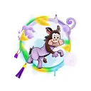 monkey with purple backpack riding a donkey tattoo design idea