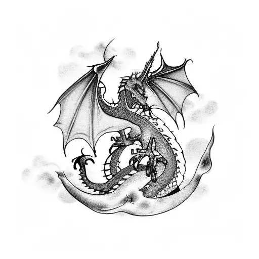 Dragon with clouds in foreground tattoo design idea