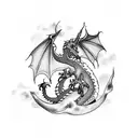 Dragon with clouds in foreground tattoo design idea