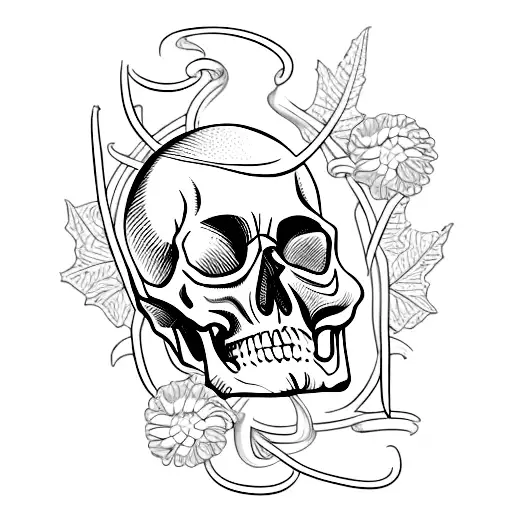 Skull anatomical with memento mori in a scroll tattoo design idea
