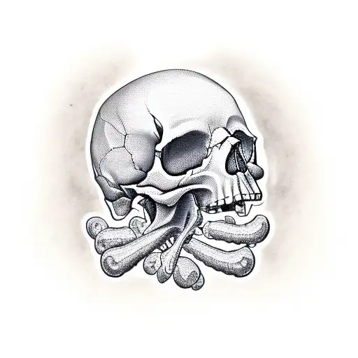 Skull anatomical with memento mori in a scroll tattoo design idea
