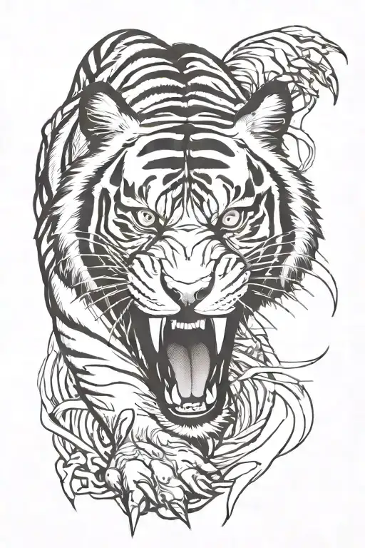 angry Tiger with claws reaching out  tattoo design idea