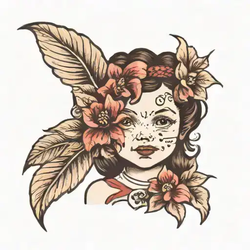 little girl face with amaranth tattoo design idea