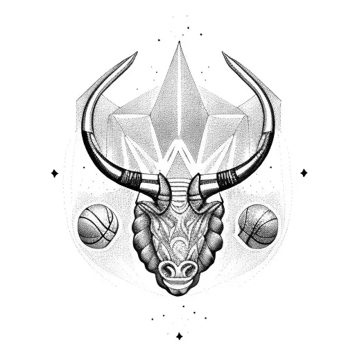 A majestic Capricorn constellation formed by basketballs, with the number 2000 subtly incorporated. tattoo design idea