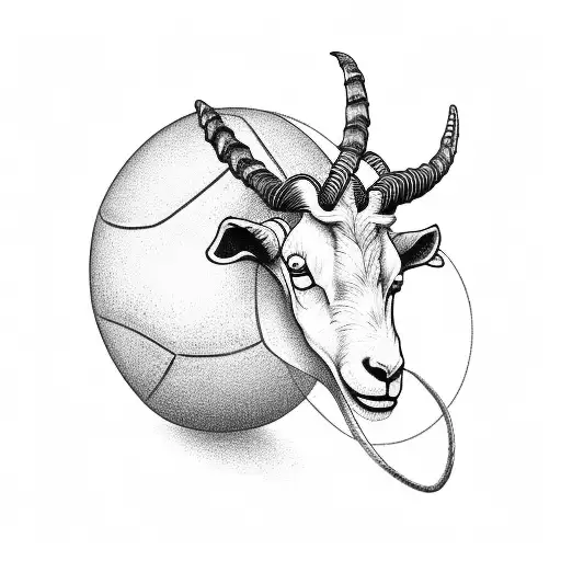 A minimalist design of a Capricorn goat head dribbling a basketball, with the number 2000 integrated in the background. tattoo design idea