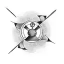 An abstract tattoo featuring a basketball hoop shaped like the Capricorn symbol, with the number 2000 hanging from the hoop. tattoo design idea