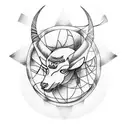 An abstract tattoo featuring a basketball hoop shaped like the Capricorn symbol, with the number 2000 hanging from the hoop. tattoo design idea