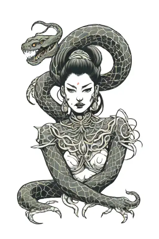 The face of a spider woman and the face of a snake woman  tattoo design idea