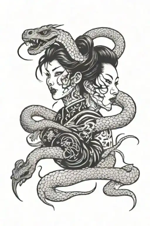 The face of a spider woman and the face of a snake woman  tattoo design idea