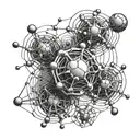 An abstract representation of a LSD molecule with intricate linework tattoo design idea