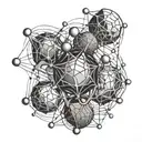 An abstract representation of a LSD molecule with intricate linework tattoo design idea