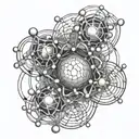 An abstract representation of a LSD molecule with intricate linework tattoo design idea