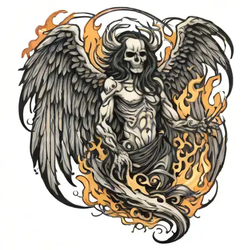 death angel fire flames tattoo design idea