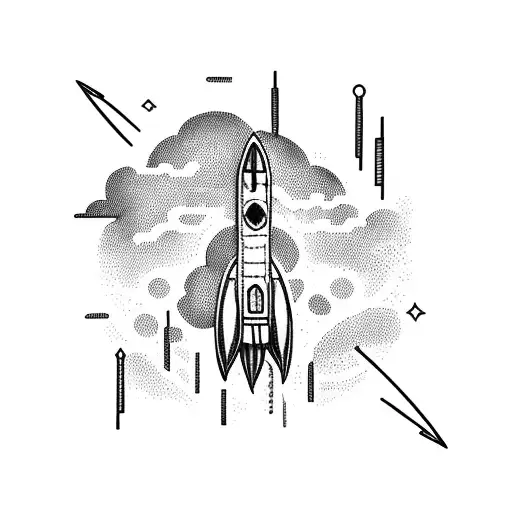 A rocket taking off, with its trajectory forming the lines of a graph tattoo design idea