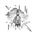 A rocket taking off, with its trajectory forming the lines of a graph tattoo design idea
