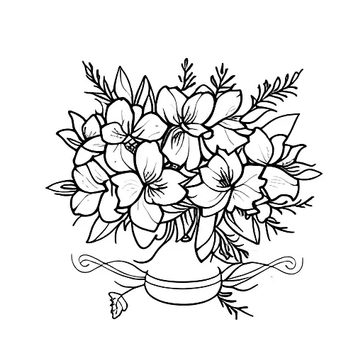 daffodil primrose holly cherry blossom bouquet  tattoo design idea