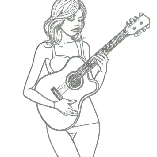 guitar shaped Like a woman posing tattoo design idea