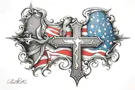 cross, USA flag, 2 kids, family, leader, wife  tattoo design idea