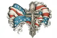 cross, USA flag, 2 kids, family, leader, wife  tattoo design idea